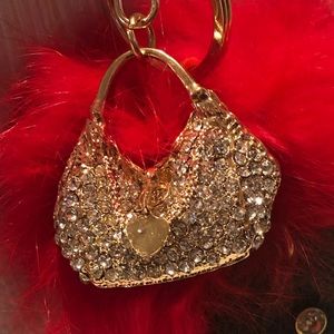 Fur pom pom keychain, Bling Purse Keychain